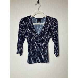 Y2k Babydoll Top Womens Medium Blouse Polka Dot V Neck Tie Back 3/4 Sleeve